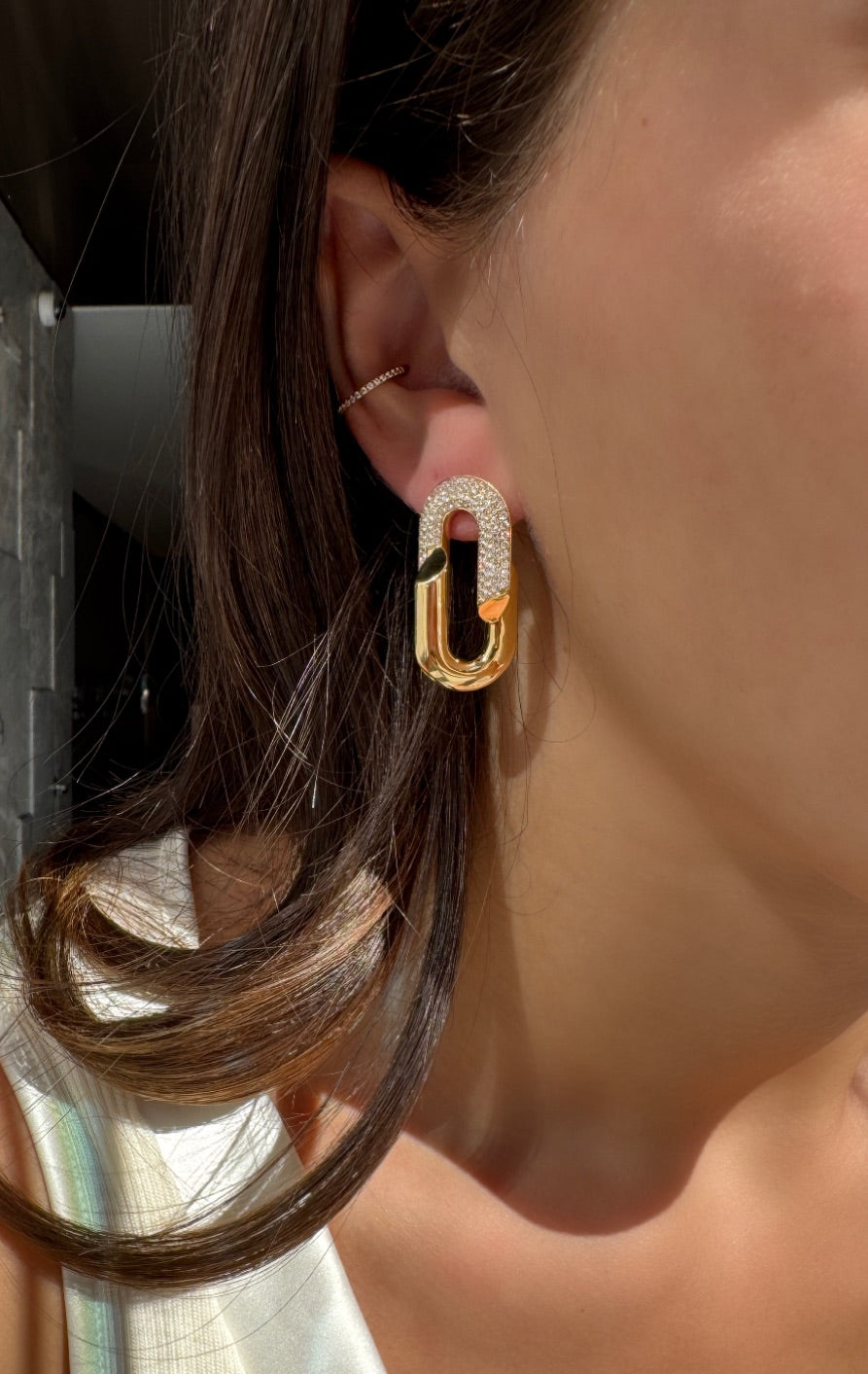 Oval Shaped Diamond Drop Stud Earrings