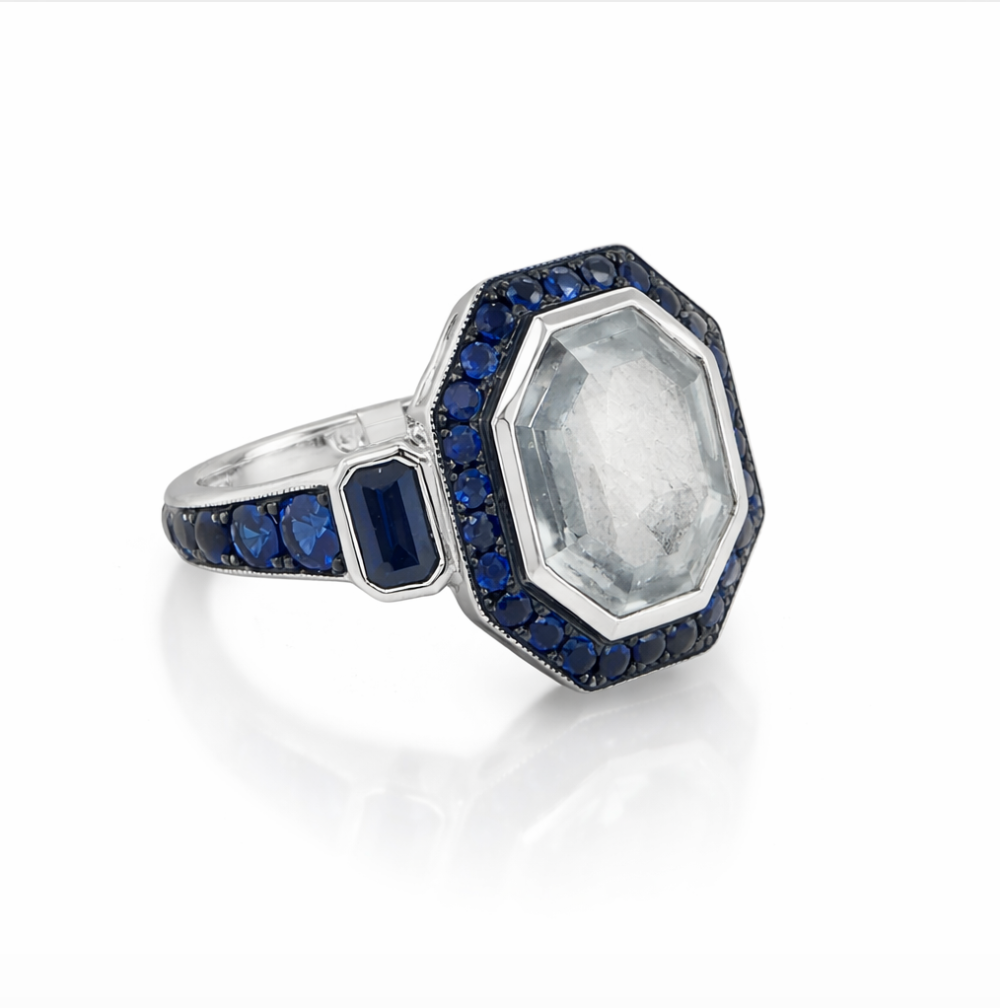 GREY DIAMOND & BLUE SAPPHIRE RING