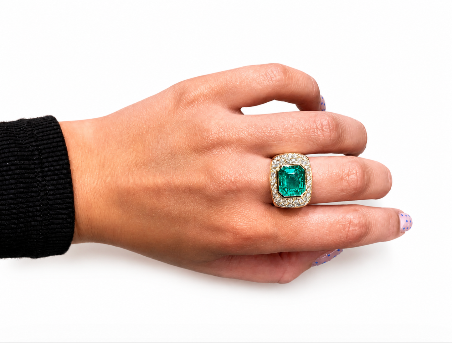 LAB EMERALD & DIAMOND RING