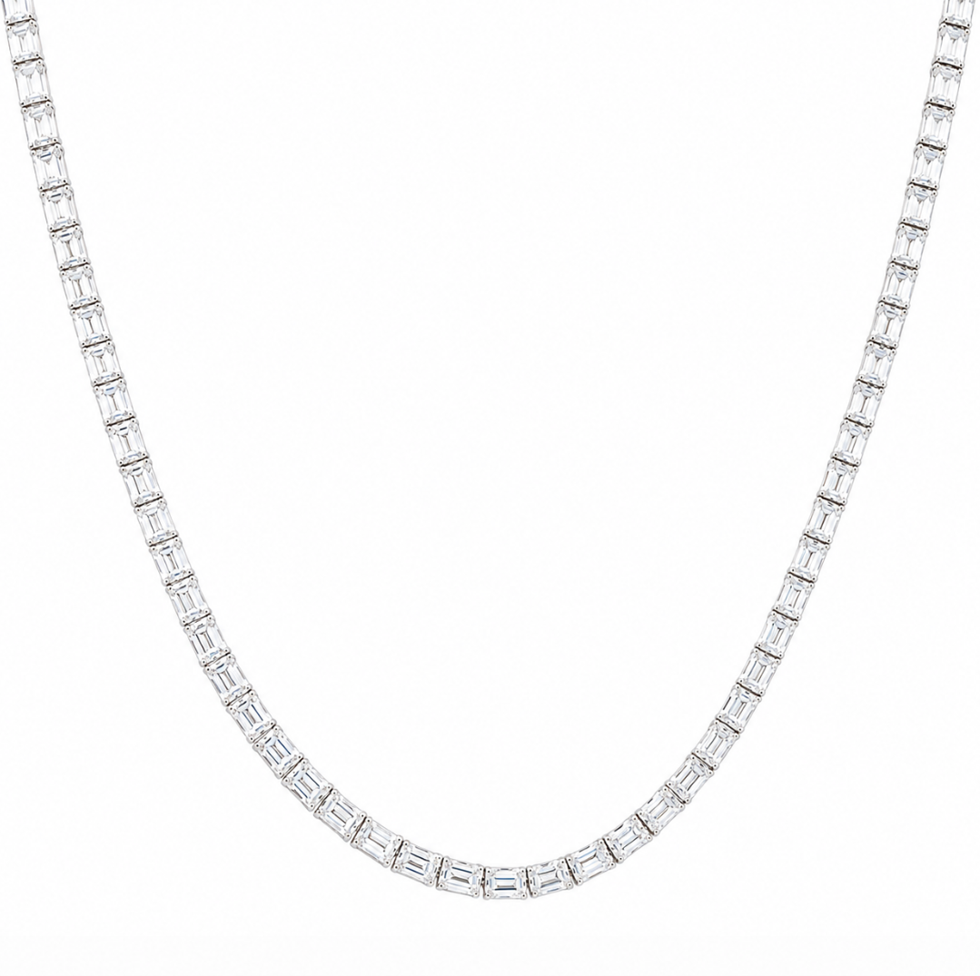 LAB BAGUETTE CUT DIAMOND TENNIS NECKLACE