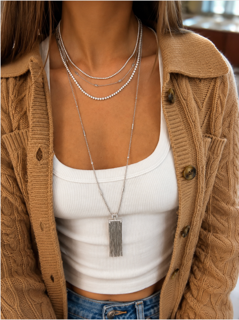 LONG FRINGE & DIAMOND NECKLACE