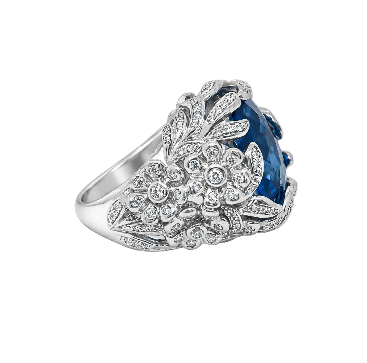 BLUE TOPAZ & DIAMOND COCKTAIL RING