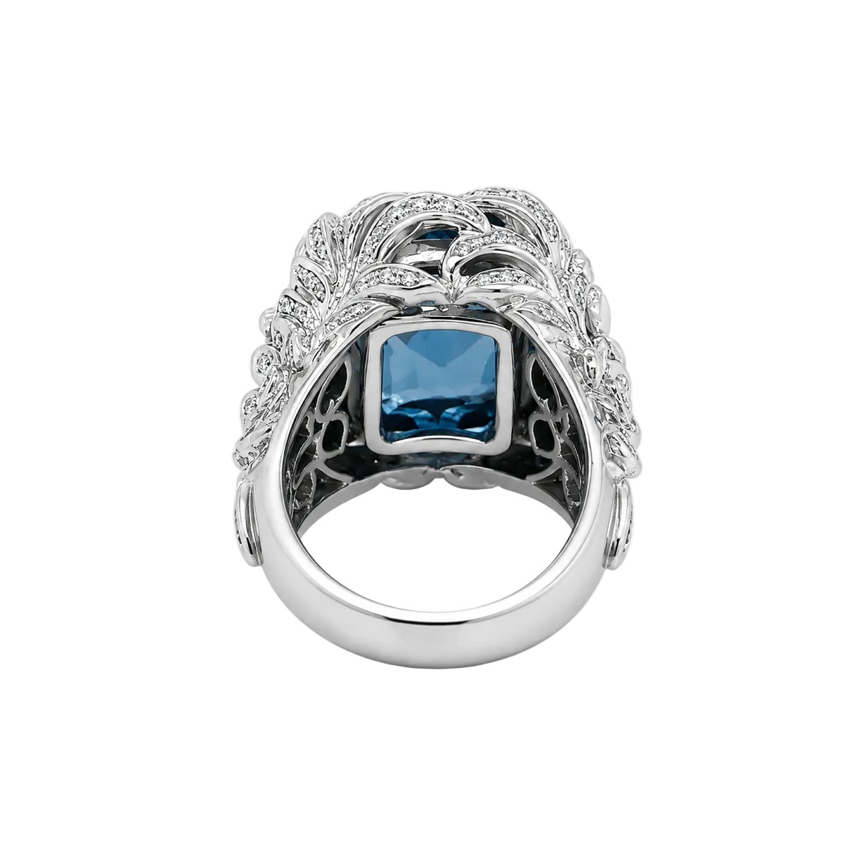 BLUE TOPAZ & DIAMOND COCKTAIL RING