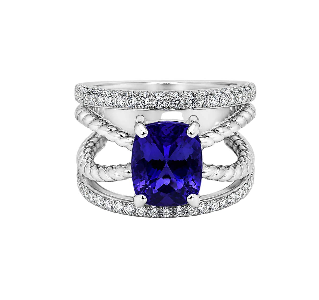 TANZANITE & DIAMOND MULTI BAND RING