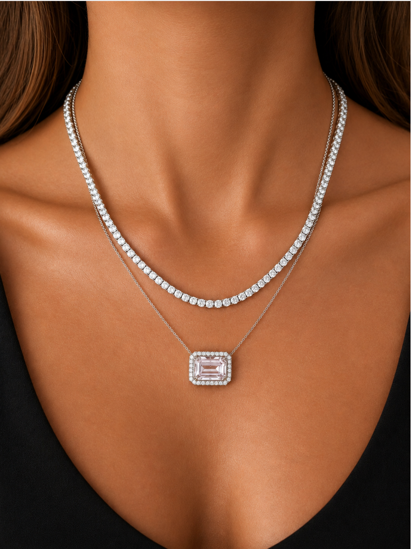 PINK KUNZITE & DIAMOND HALO NECKLACE