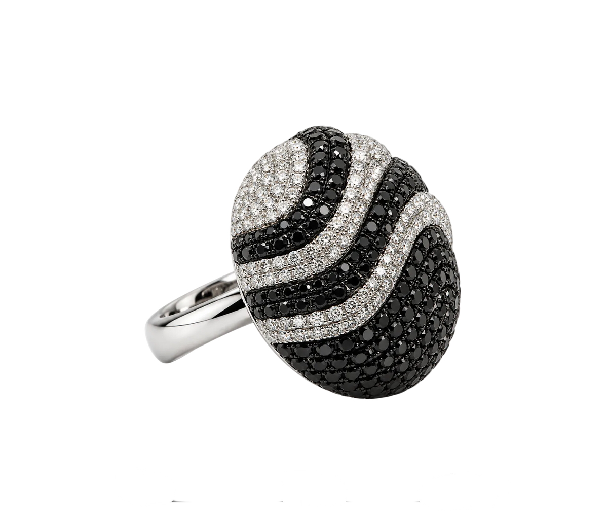 BLACK & WHITE DIAMOND WAVE COCKTAIL RING