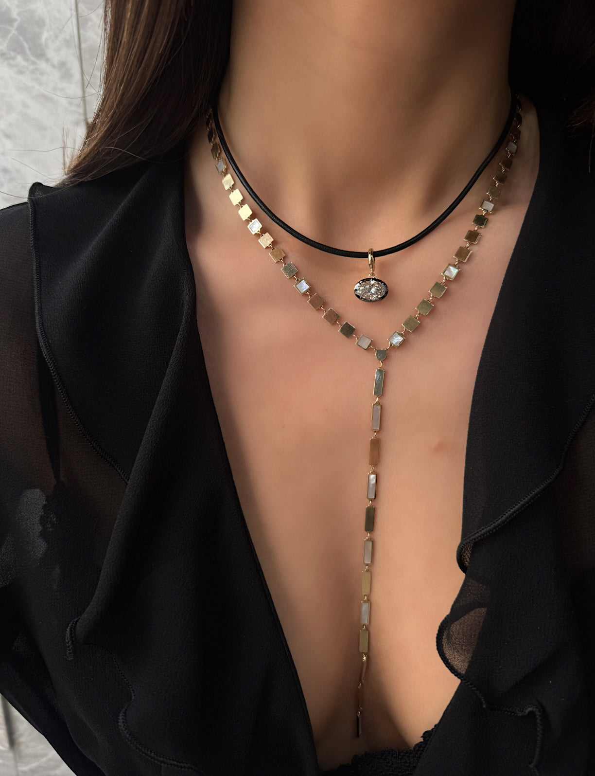 THIN BLACK LEATHER CORD CHOKER