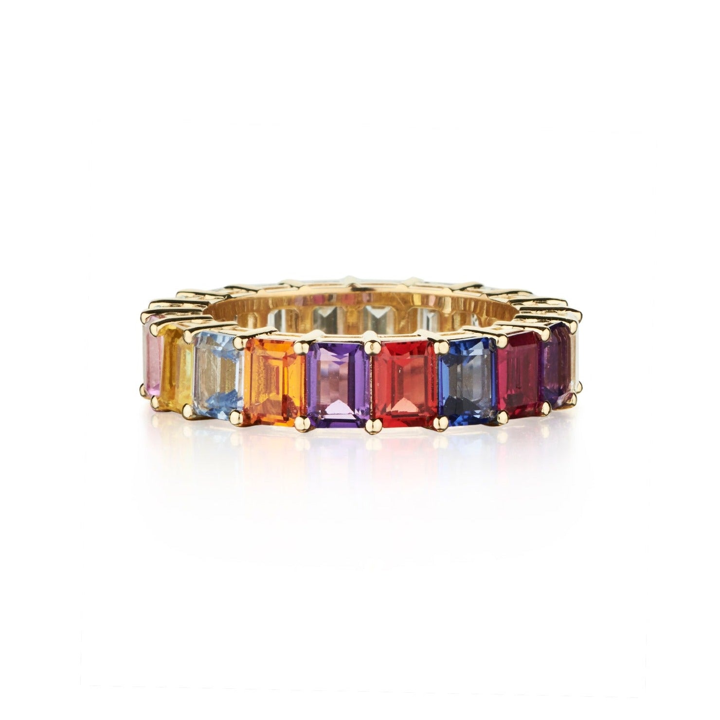 HALF DIAMOND, HALF MULTICOLOURED GEMSTONE ETERNITY BAND