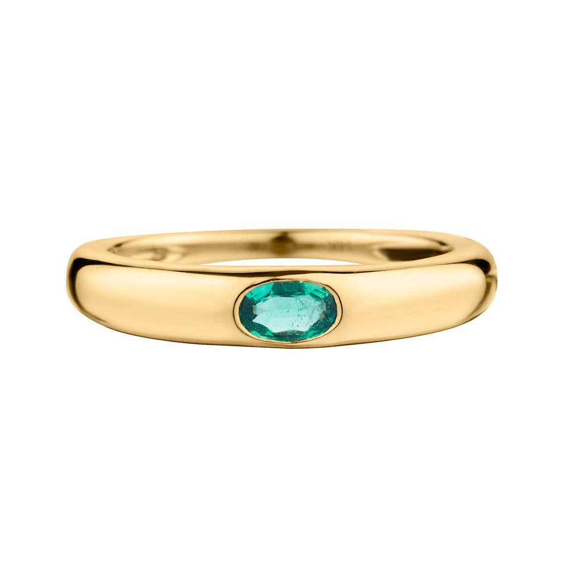 GREEN EMERALD ON DOMED GOLD BAND