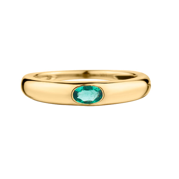 GREEN EMERALD ON DOMED GOLD BAND