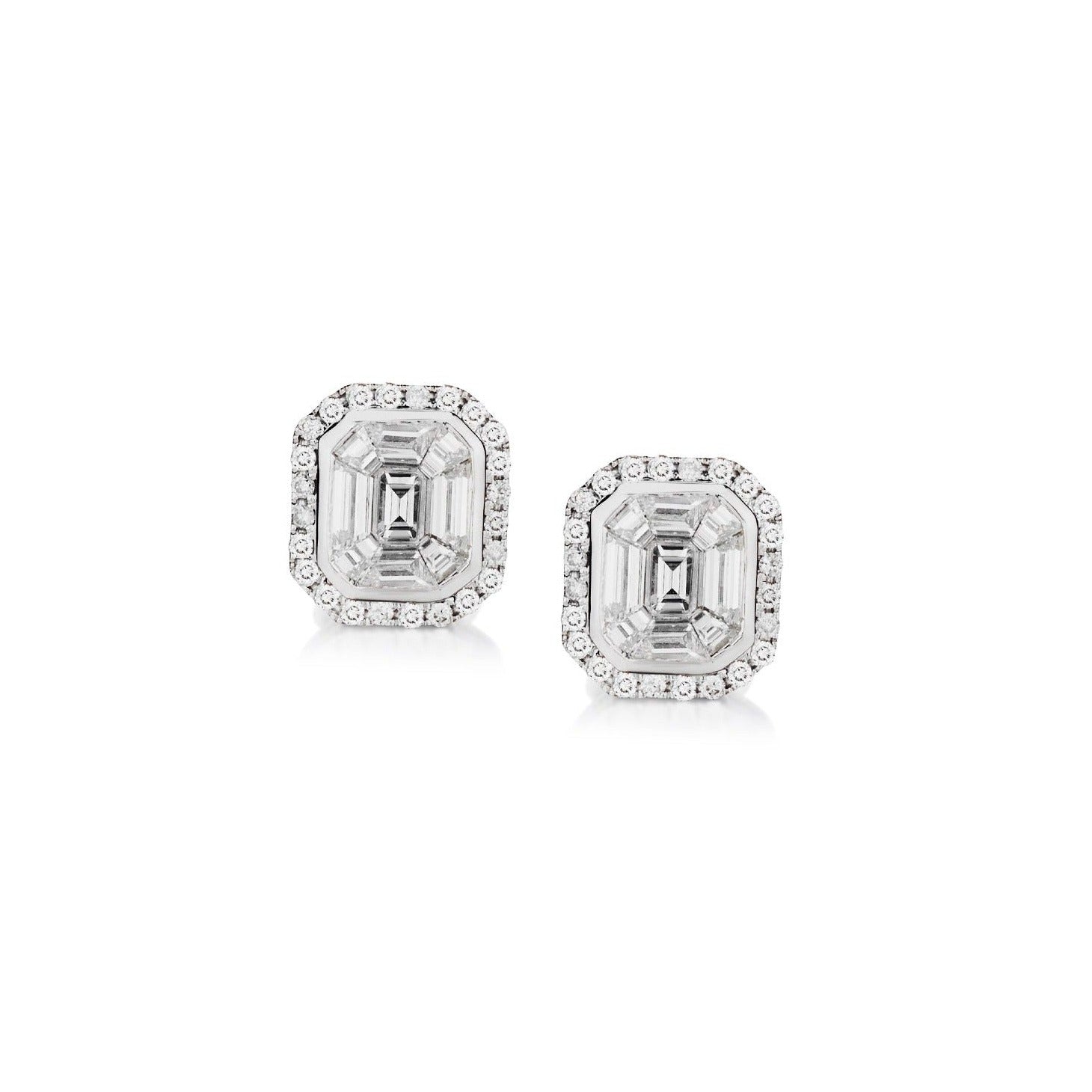 BAGUETTE & DIAMOND FRAME STUD EARRINGS