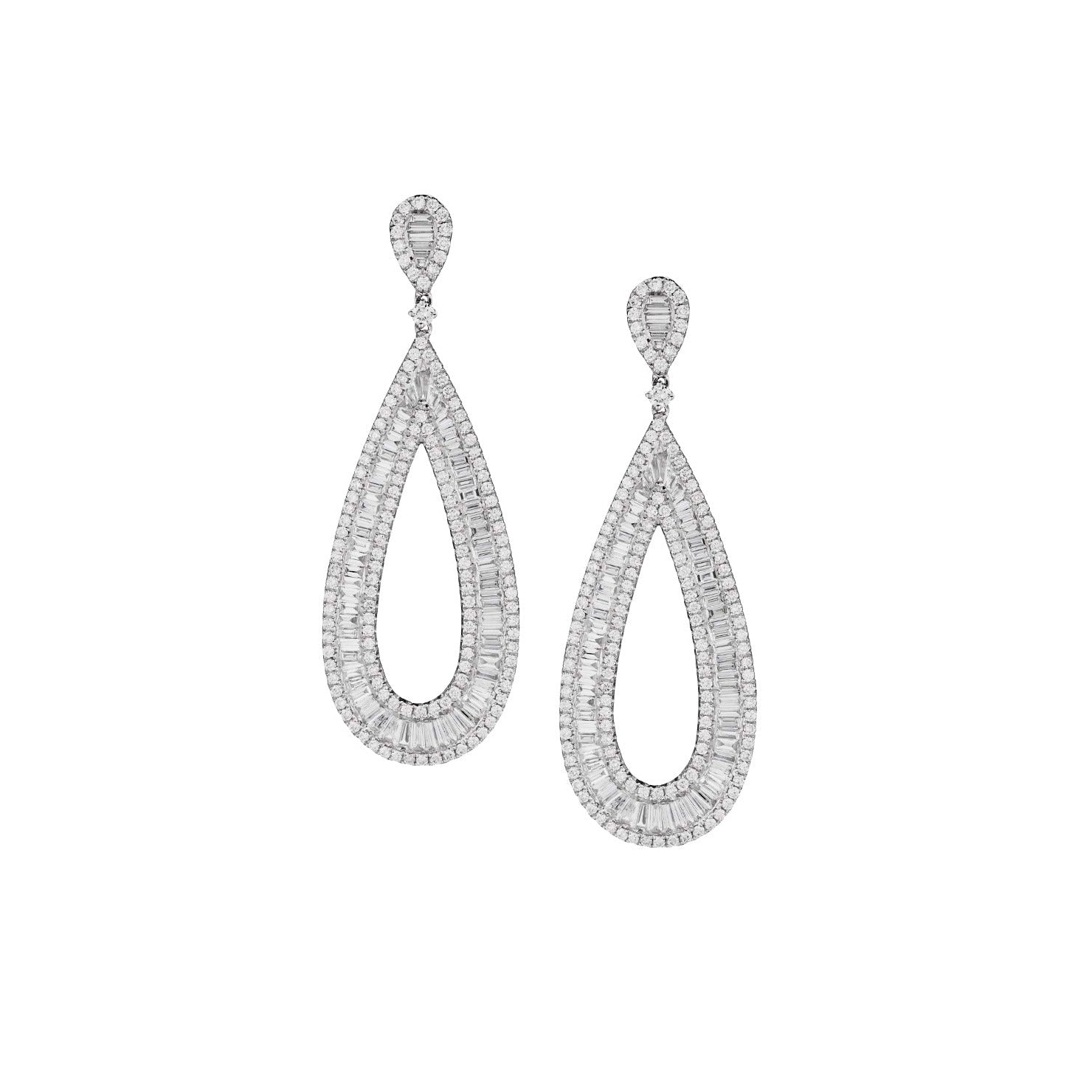 BAGUETTE & ROUND DIAMOND DROP EARRINGS