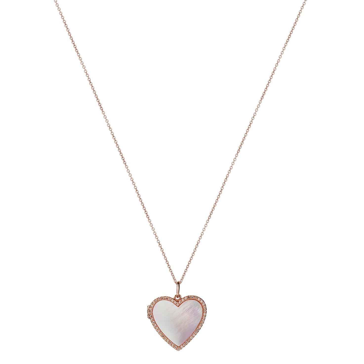 MOTHER OF PEARL & DIAMOND HEART LOCKET