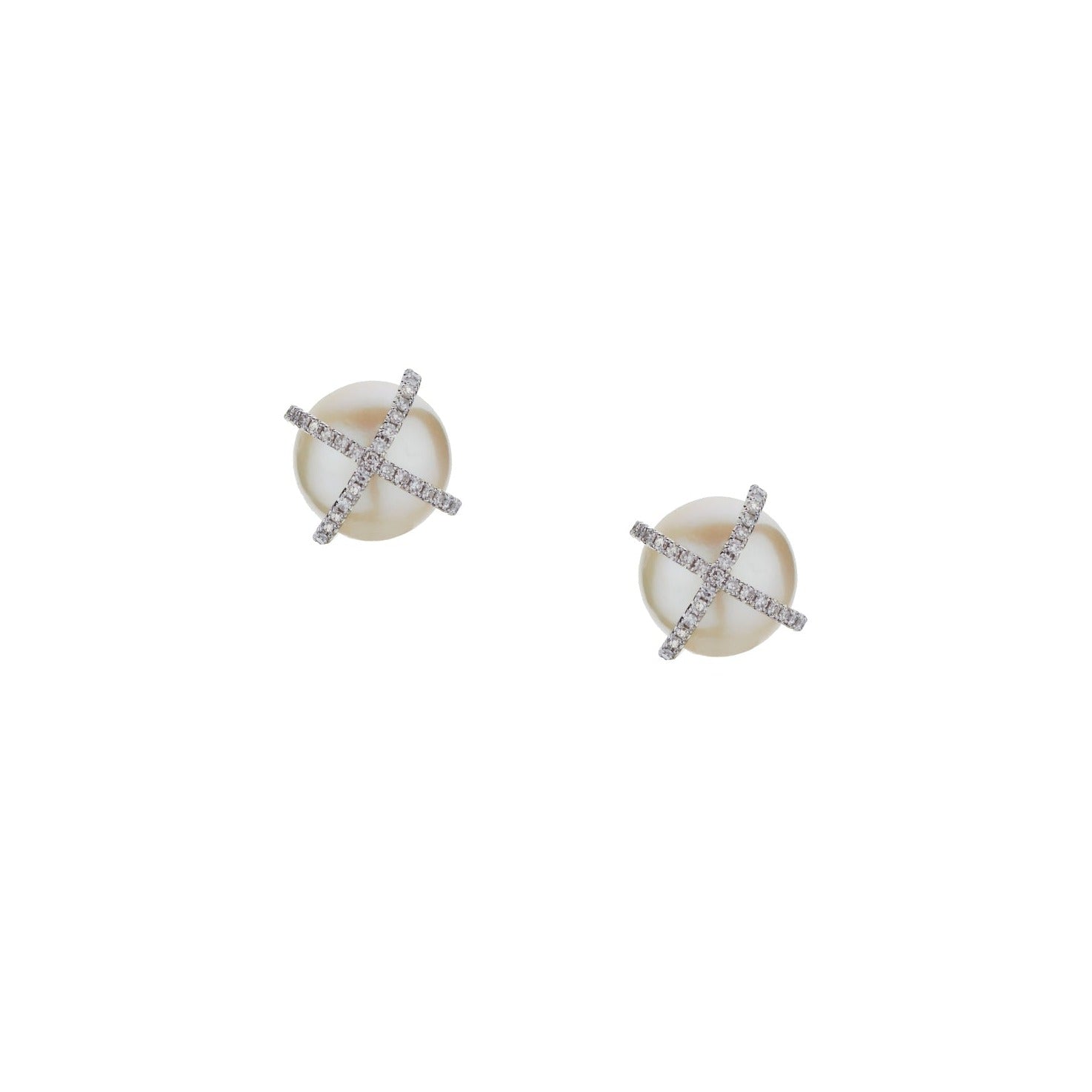 LARGE DIAMOND X PEARL STUDS