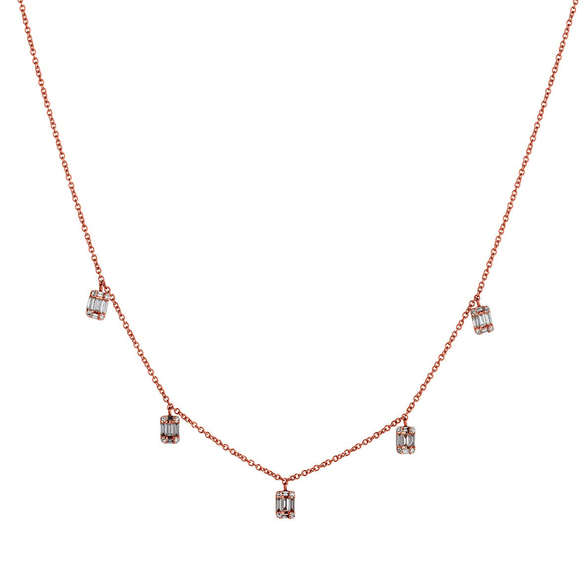 BAGUETTE & ROUND DIAMOND SPRINKLE NECKLACE