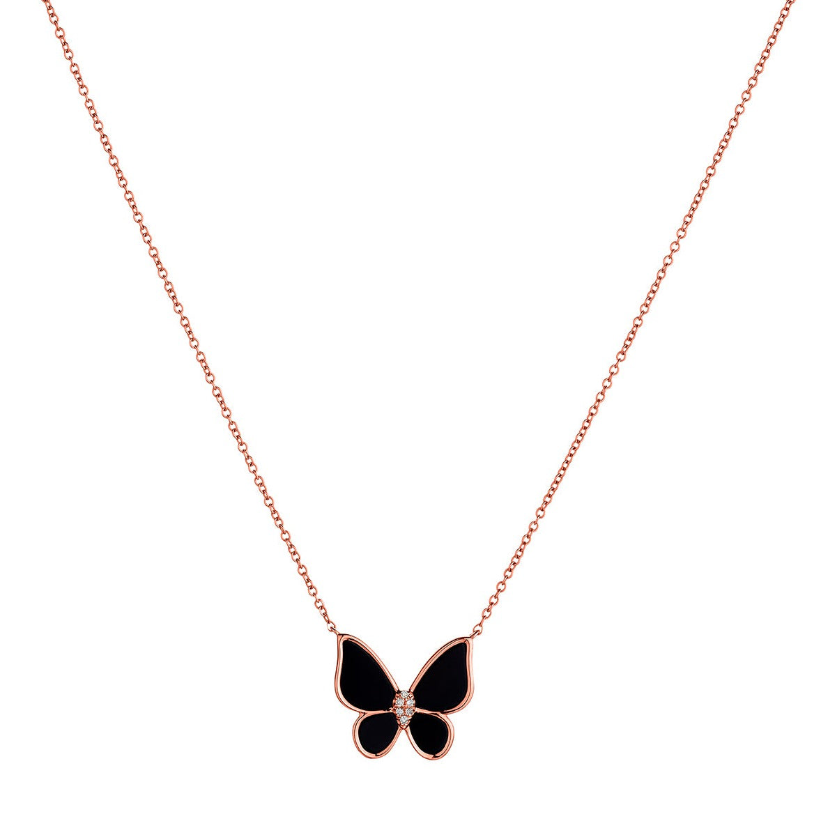 BLACK ONYX  BUTTERFLY & DIAMOND NECKLACE