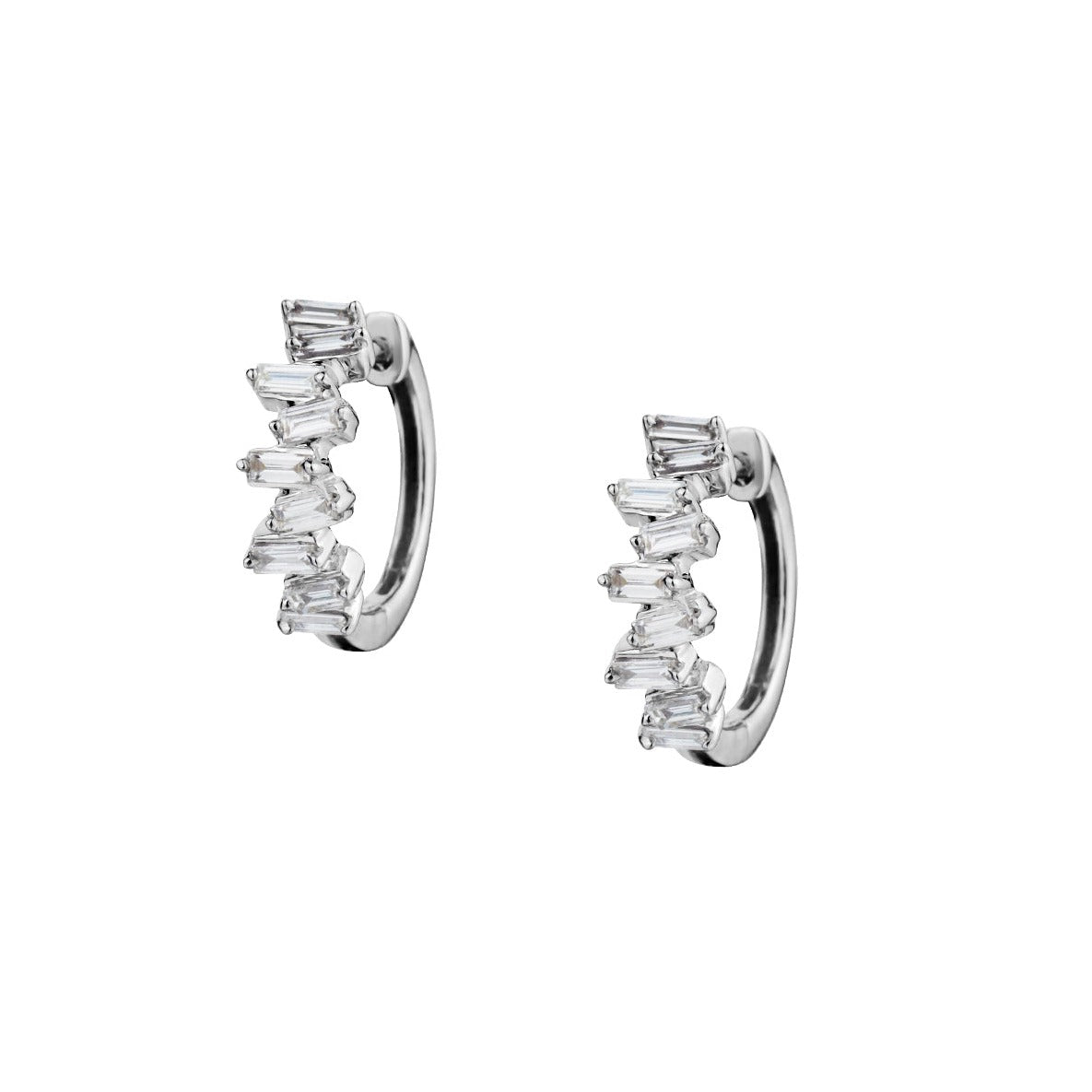 STAGGERED BAGUETTE DIAMOND HUGGIE EARRINGS