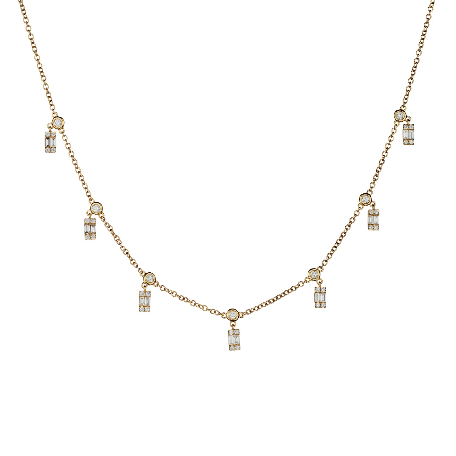 BAGUETTE & ROUND DIAMOND SPRINKLE NECKLACE