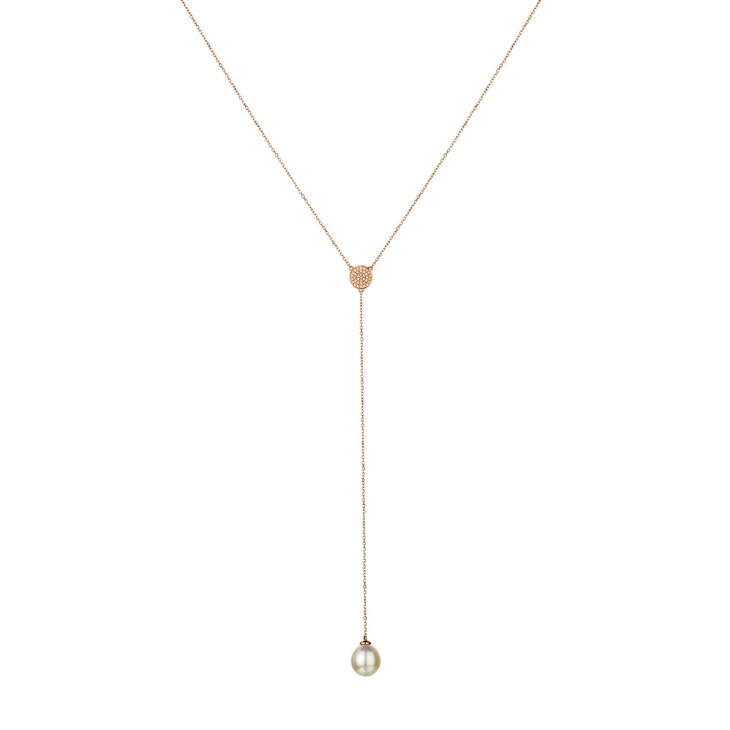 PAVÉ DIAMOND DISC LARIAT WITH FRESHWATER PEARL