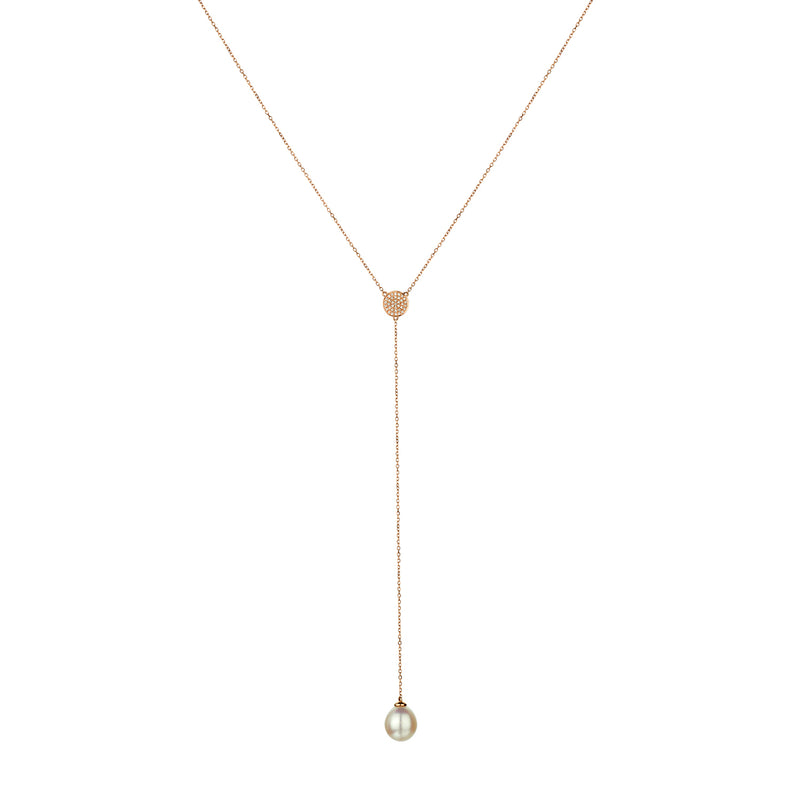 PAVÉ DIAMOND DISC LARIAT WITH FRESHWATER PEARL