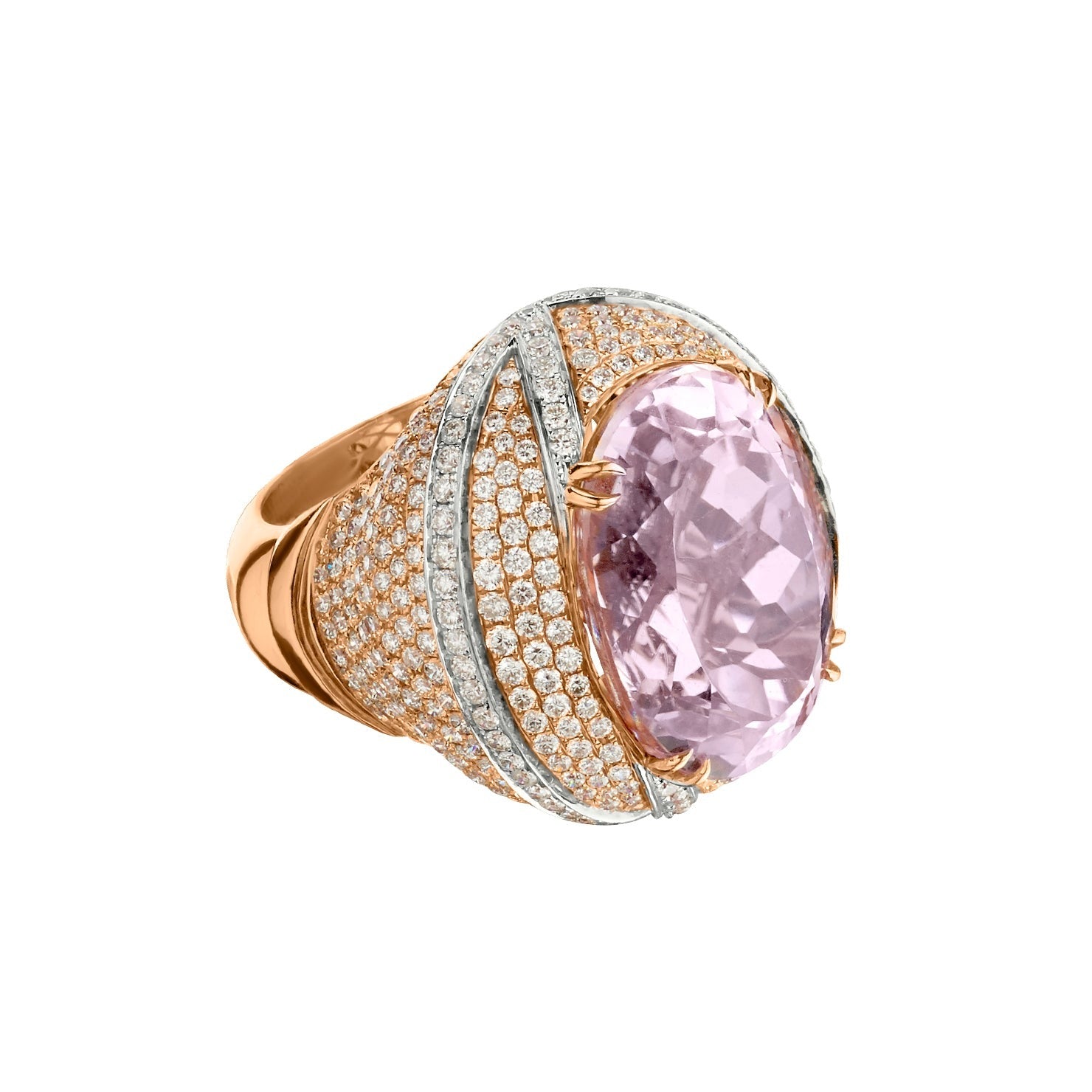 KUNZITE & DIAMOND STATEMENT RING