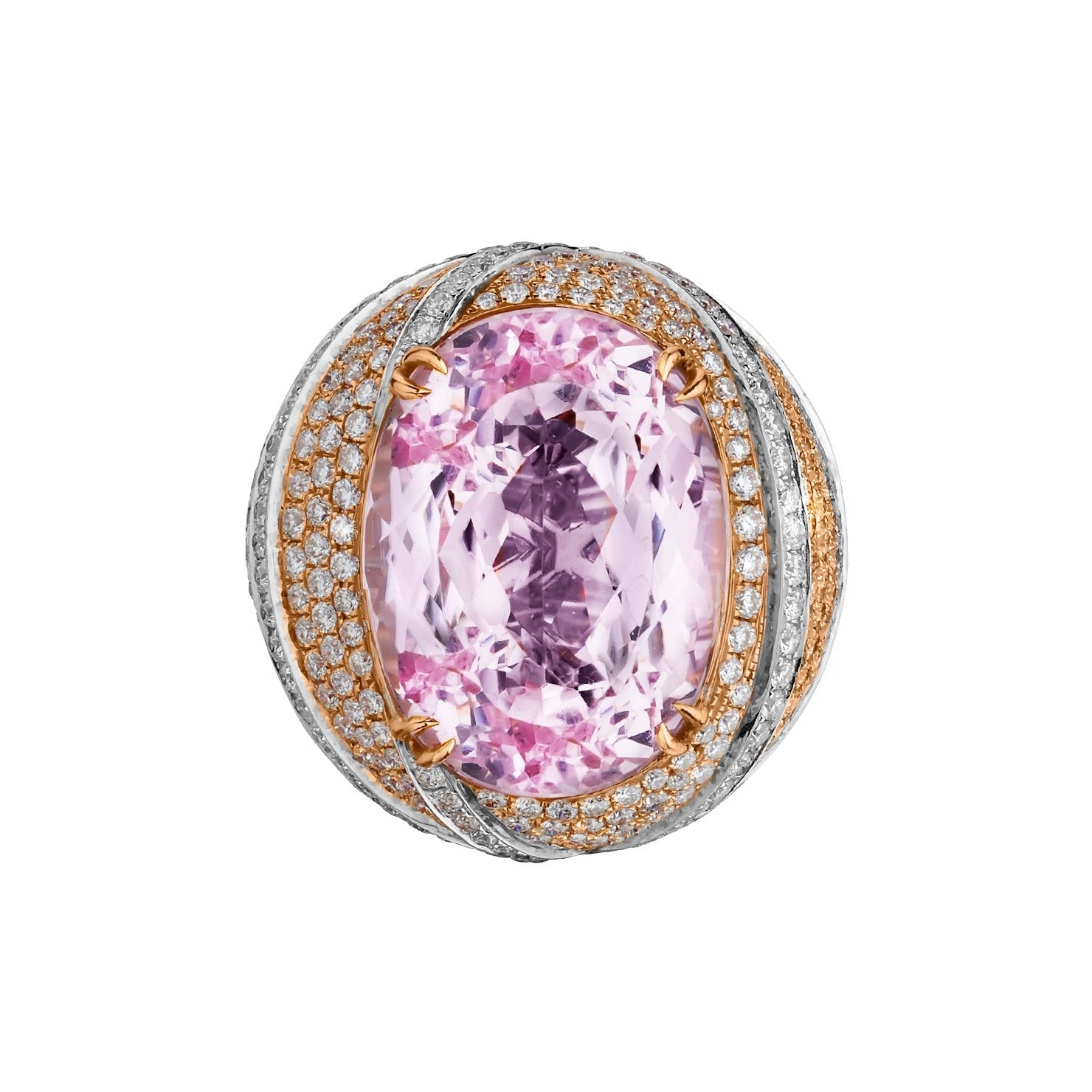 KUNZITE & DIAMOND STATEMENT RING