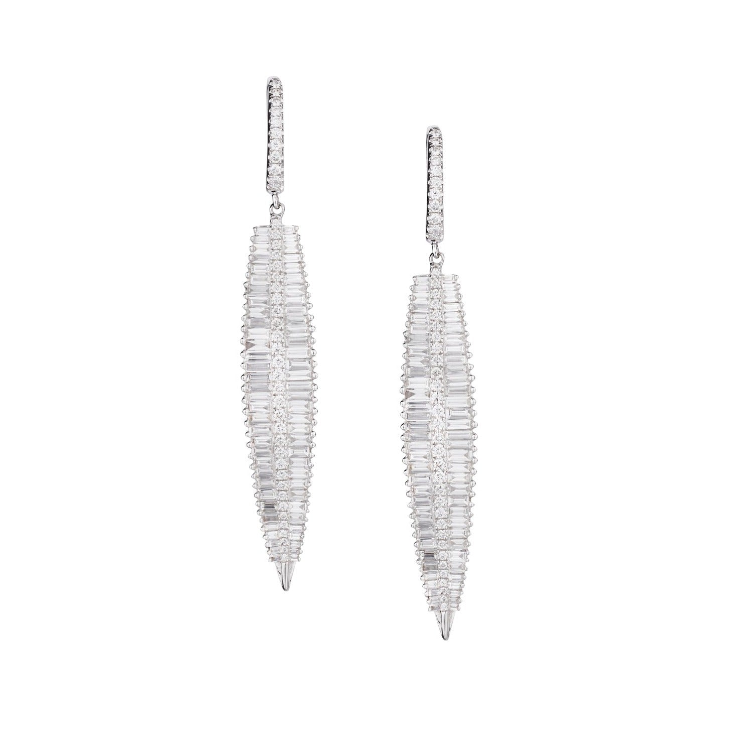 BAGUETTE & ROUND DIAMOND DROP EARRINGS