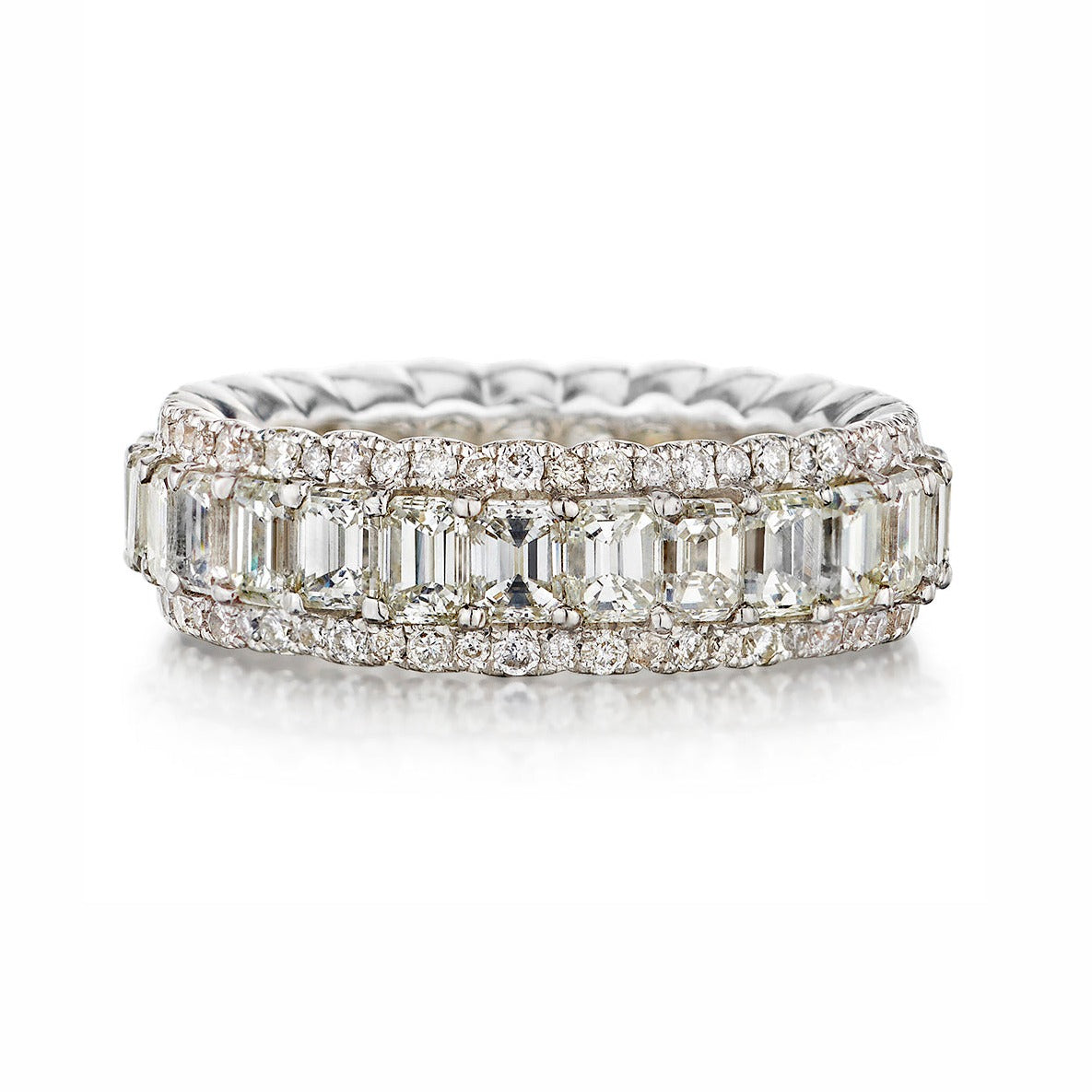 Shared Claw Emerald Cut Diamond Eternity Band