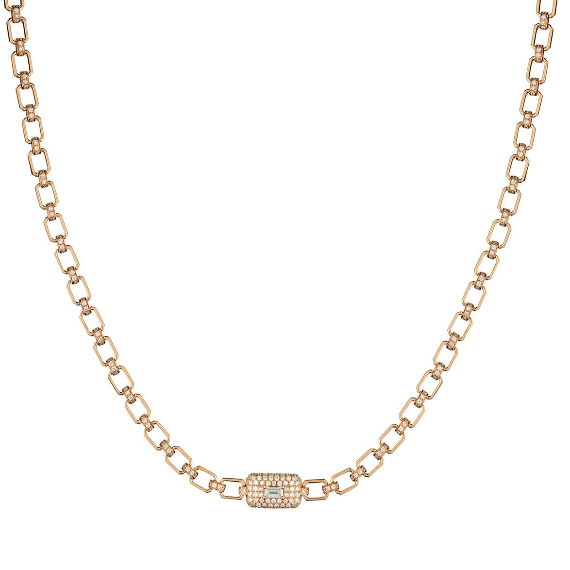 BAGUETTE & DIAMOND RECTANGULAR PENDANT NECKLACE