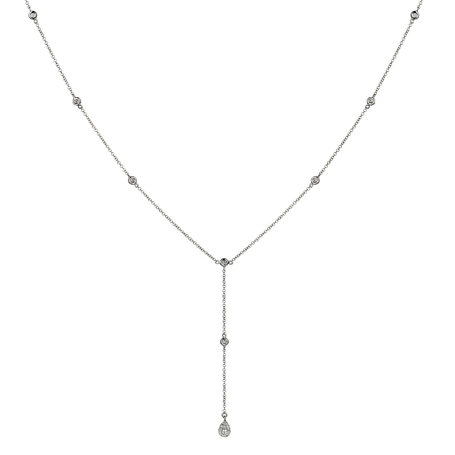 BEZEL SET DIAMOND LARIAT WITH PAVÉ TEARDROP