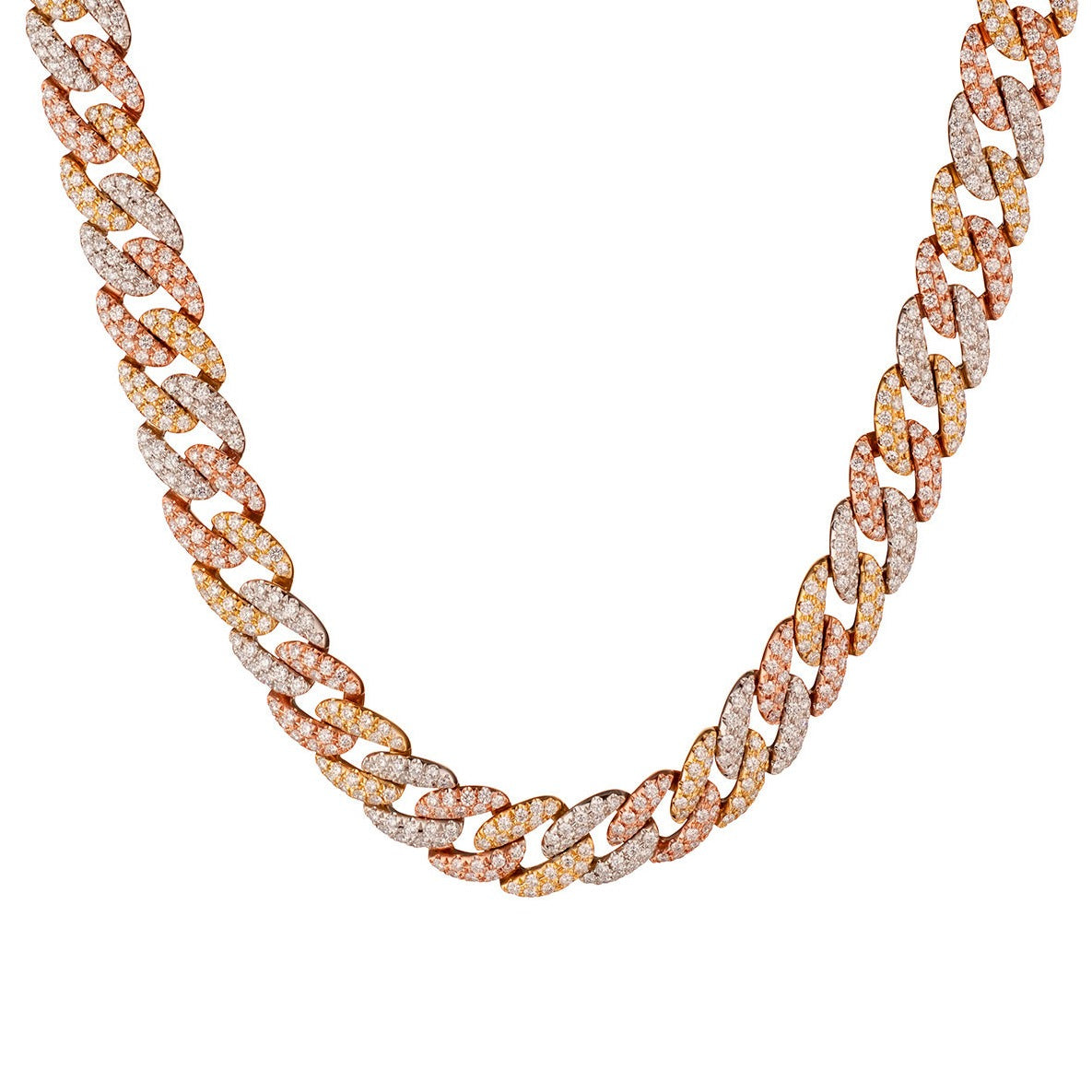 TRI-COLOR DIAMOND CURB LINK NECKLACE