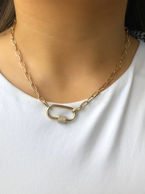 PAPERCLIP CHAIN WITH DIAMOND CARABINER