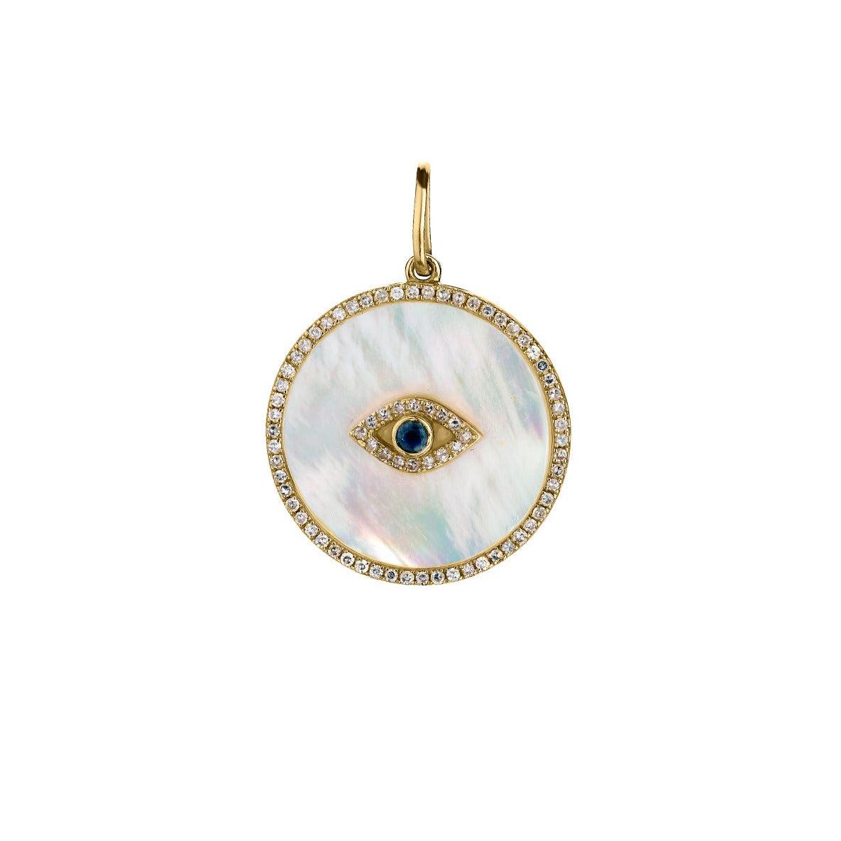 BLUE SAPPHIRE, DIAMOND & MOTHER OF PEARL EVIL EYE CHARM