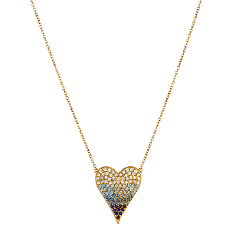 SAPPHIRE AND DIAMOND OMBRÉ PINCHED HEART NECKLACE