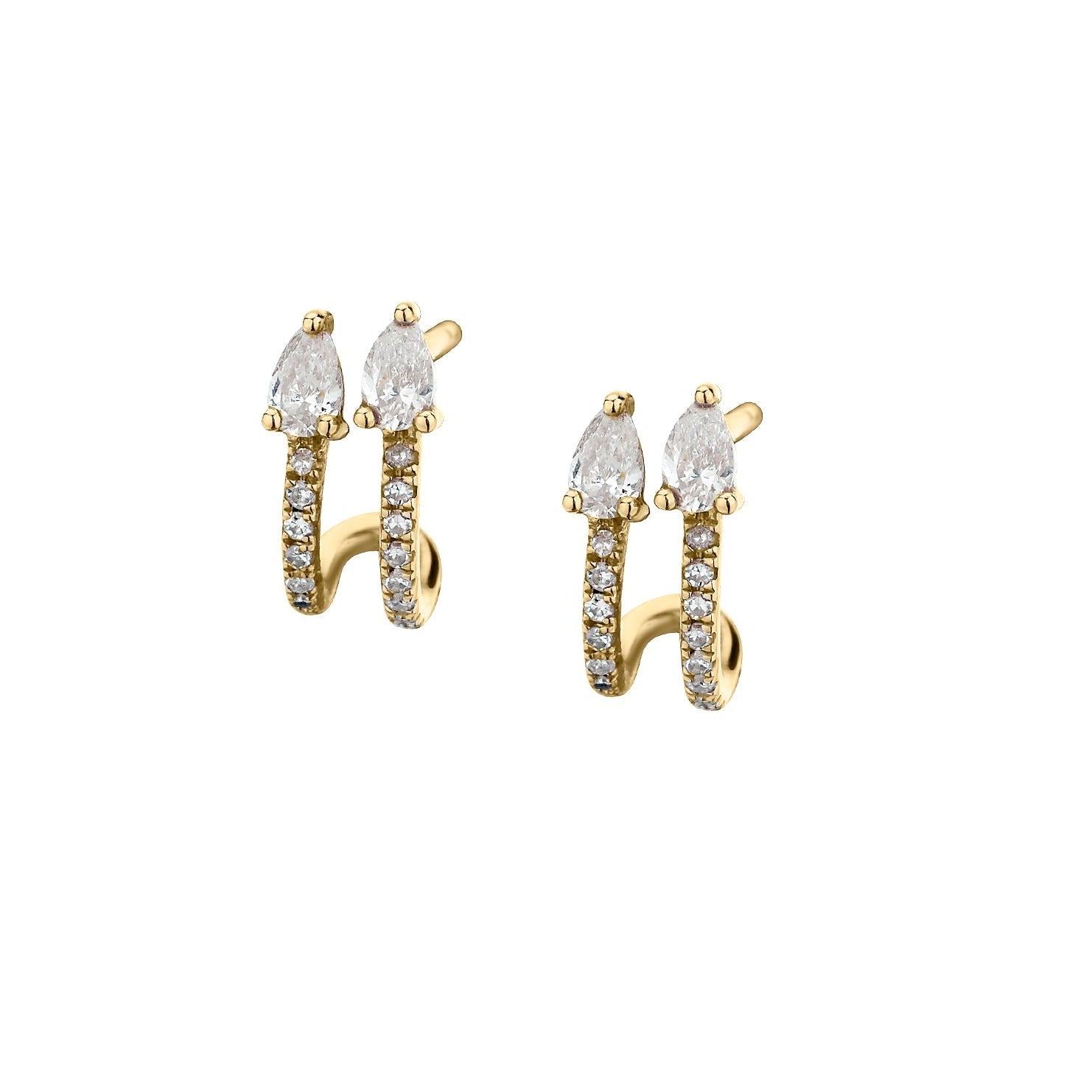 DOUBLE PEAR & ROUND SHAPED DIAMOND EARRINGS