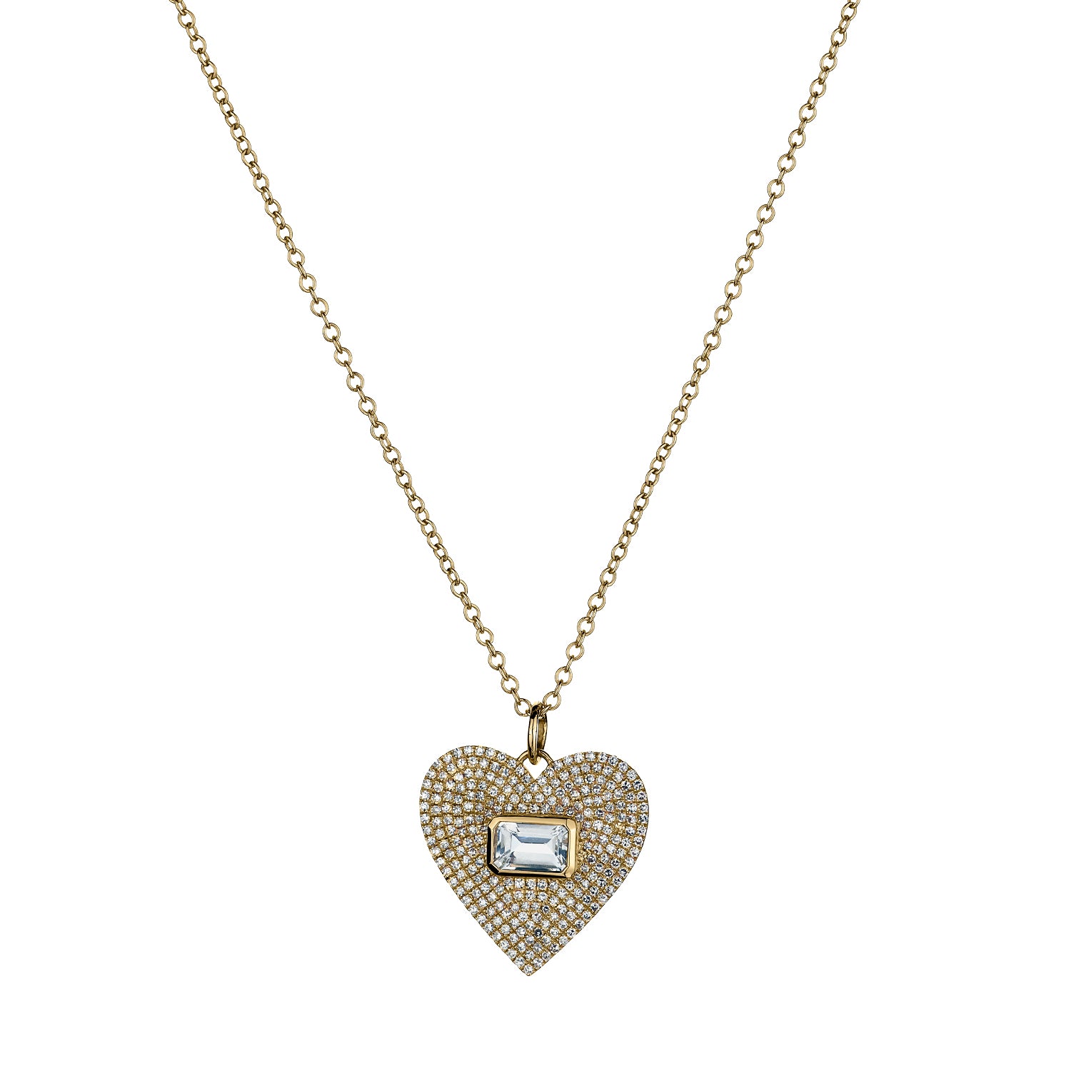 PAVÉ DIAMOND & WHITE TOPAZ HEART NECKLACE