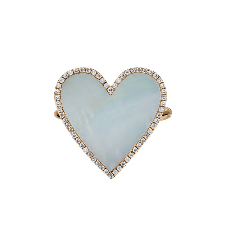 MOTHER OF PEARL & DIAMOND HEART RING