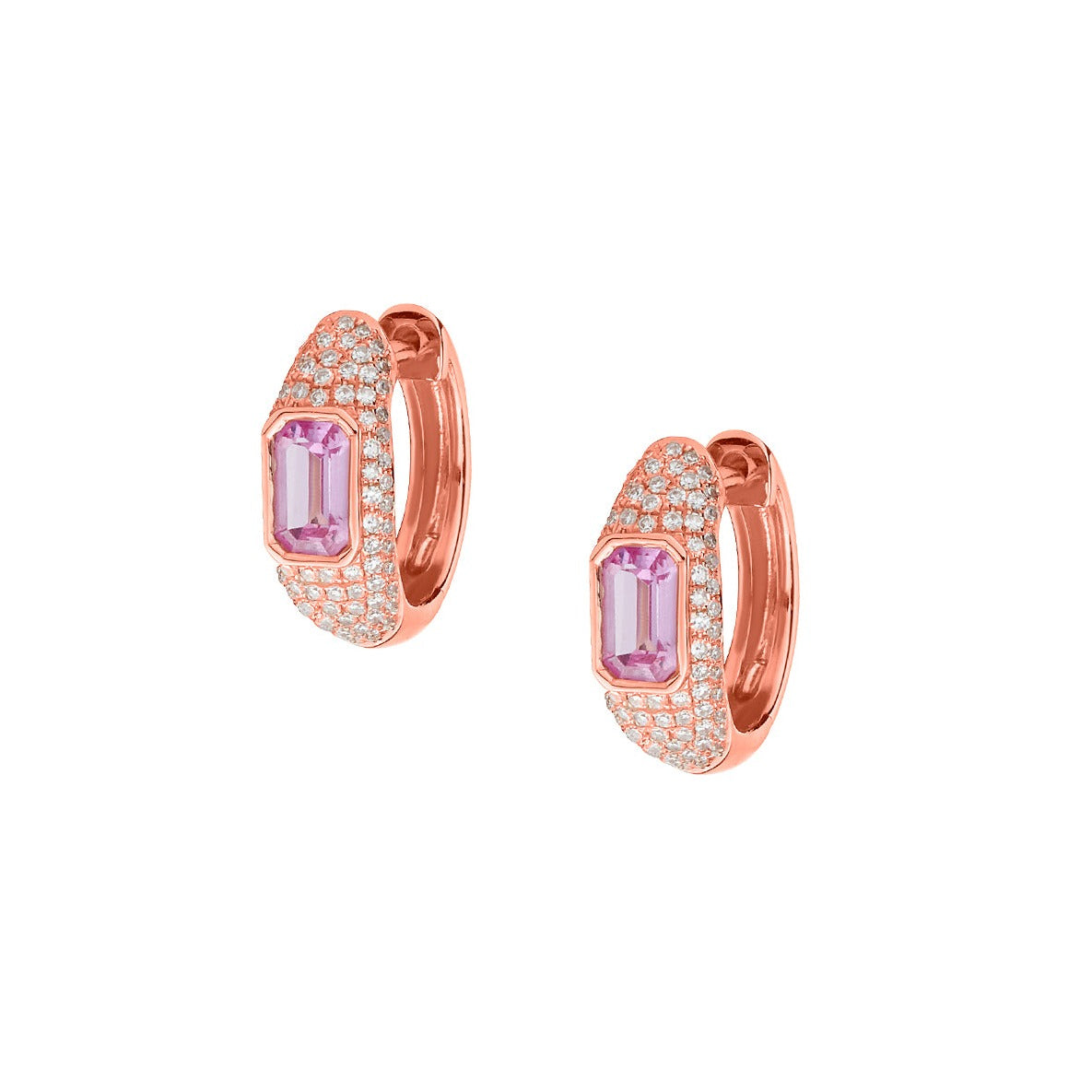 PINK SAPPHIRE & DIAMOND HUGGIE EARRINGS