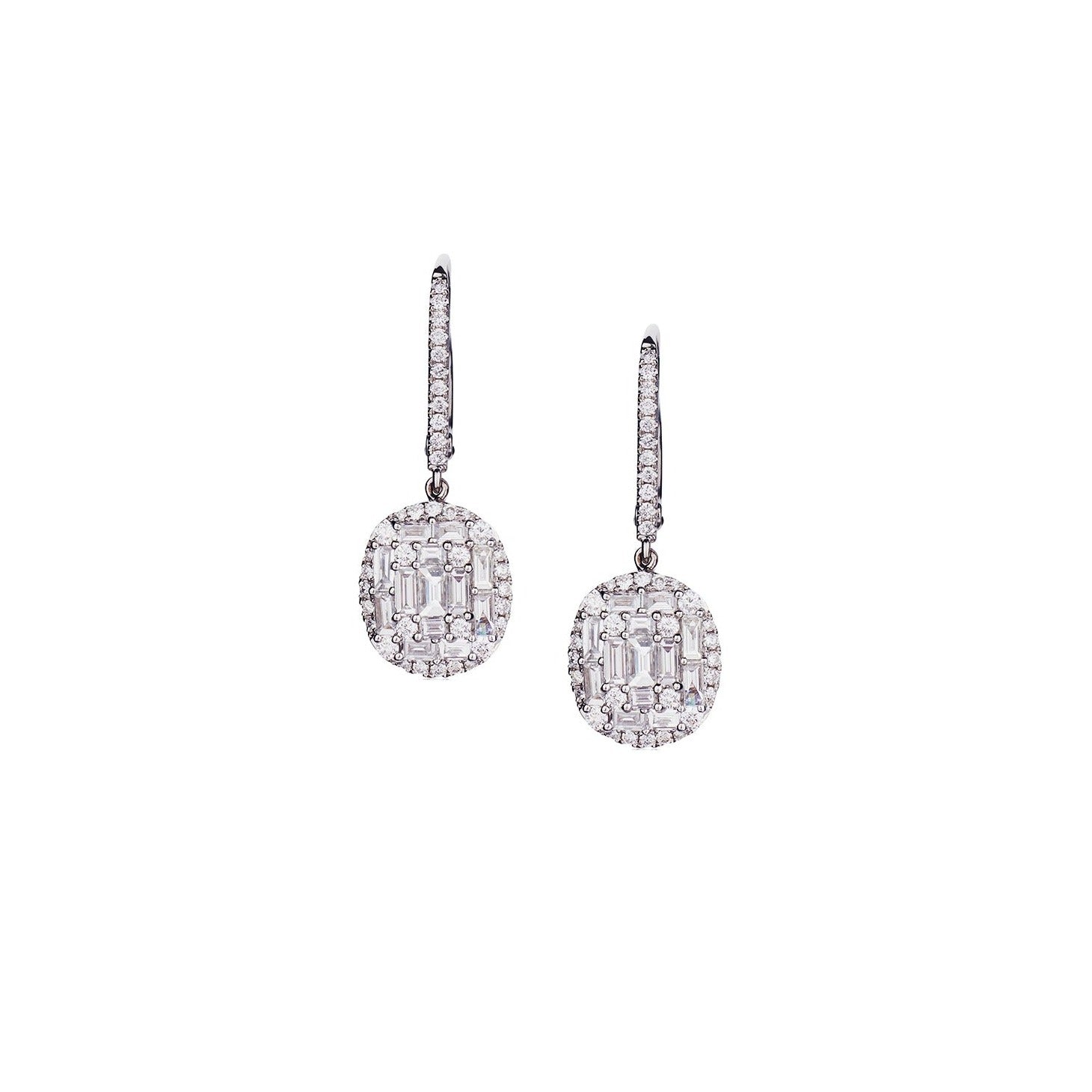 BAGUETTE & ROUND DIAMOND DROP EARRINGS