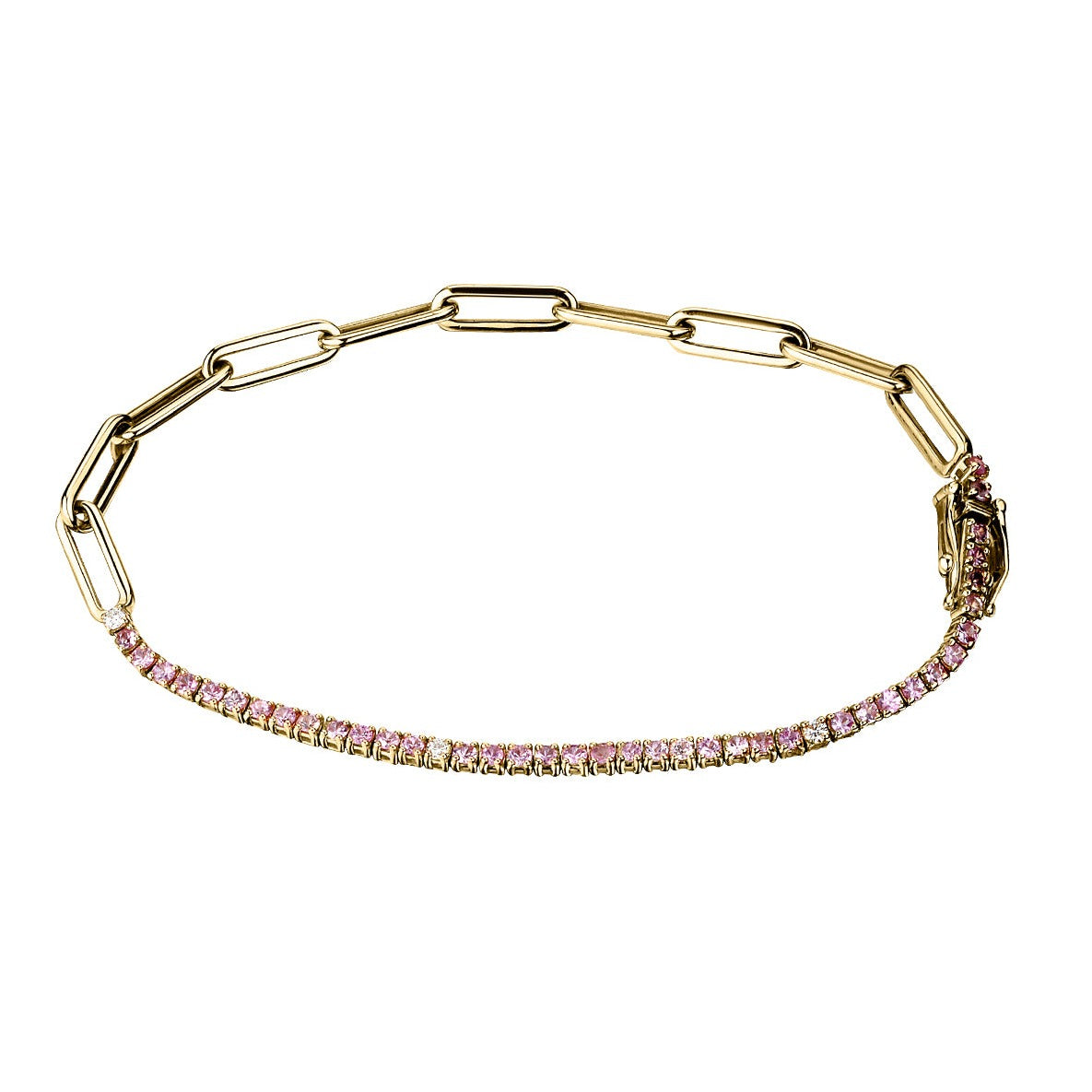 HALF & HALF COLOURED STONE & PAPERCLIP CHAIN LINK BRACELET