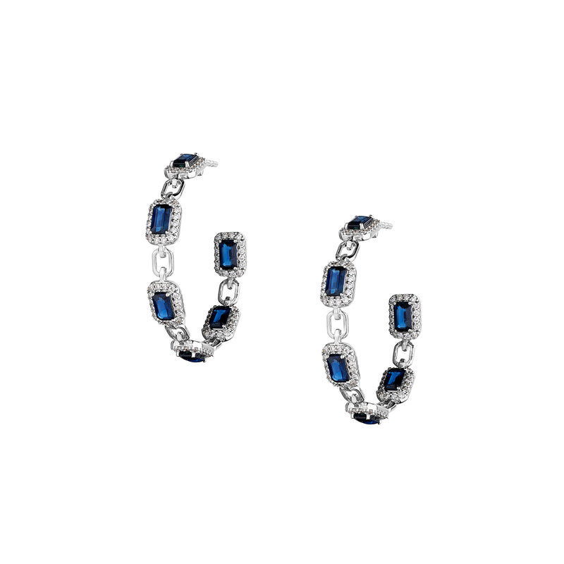 BLUE SAPPHIRE & DIAMOND HOOP EARRINGS