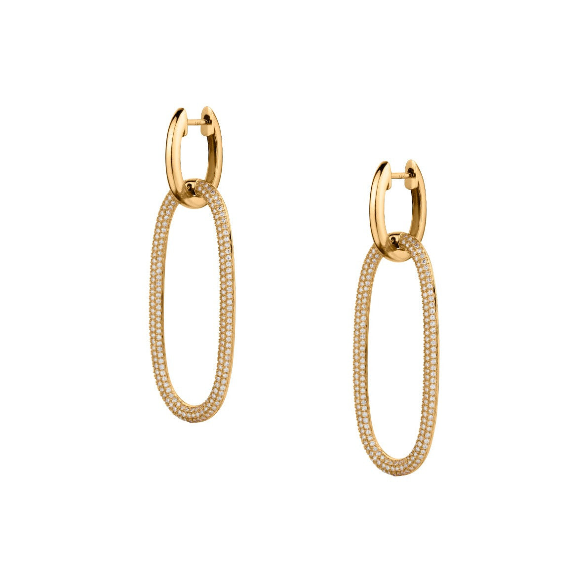 OVAL DIAMOND DROP HOOP EARRINGS