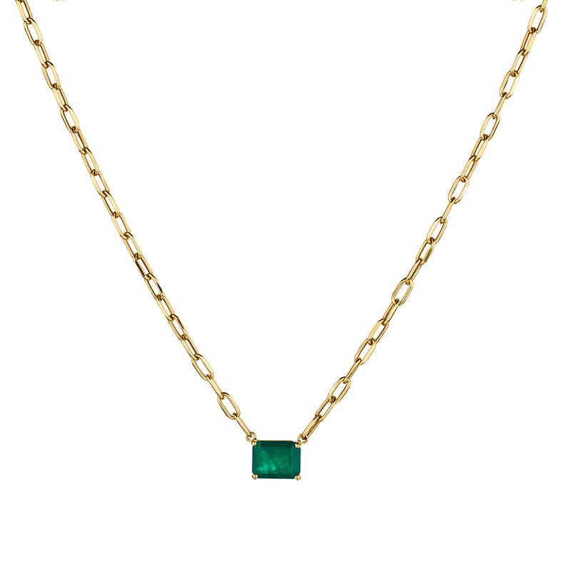 GREEN EMERALD SET ON PAPERCLIP CHAIN NECKLACE