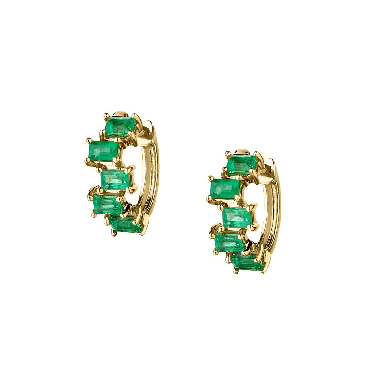 STAGGERED EMERALD HUGGIE EARRINGS