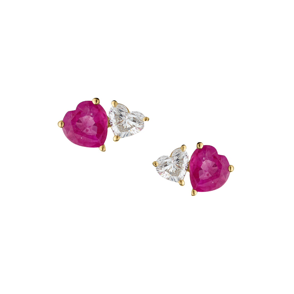 RUBY & DIAMOND HEART SHAPED STUDS