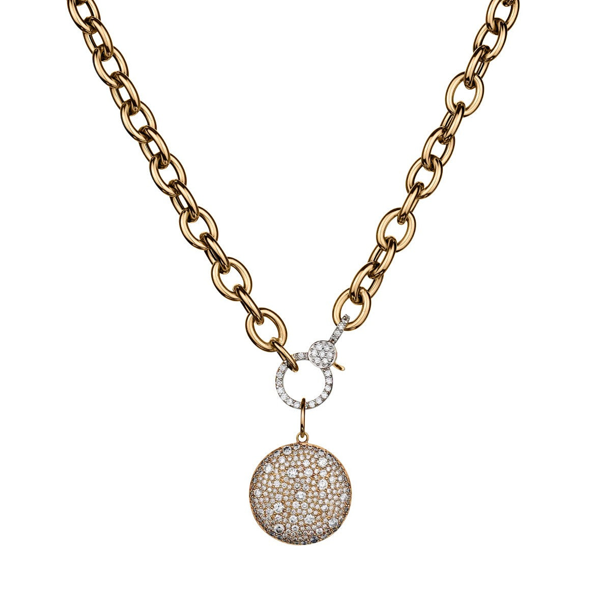 DIAMOND PENDANT DISC ON A LINK CHAIN NECKLACE