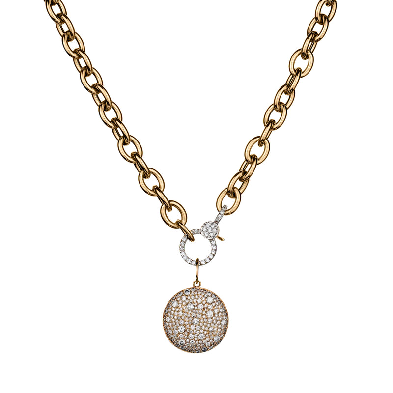 DIAMOND PENDANT DISC ON A LINK CHAIN NECKLACE