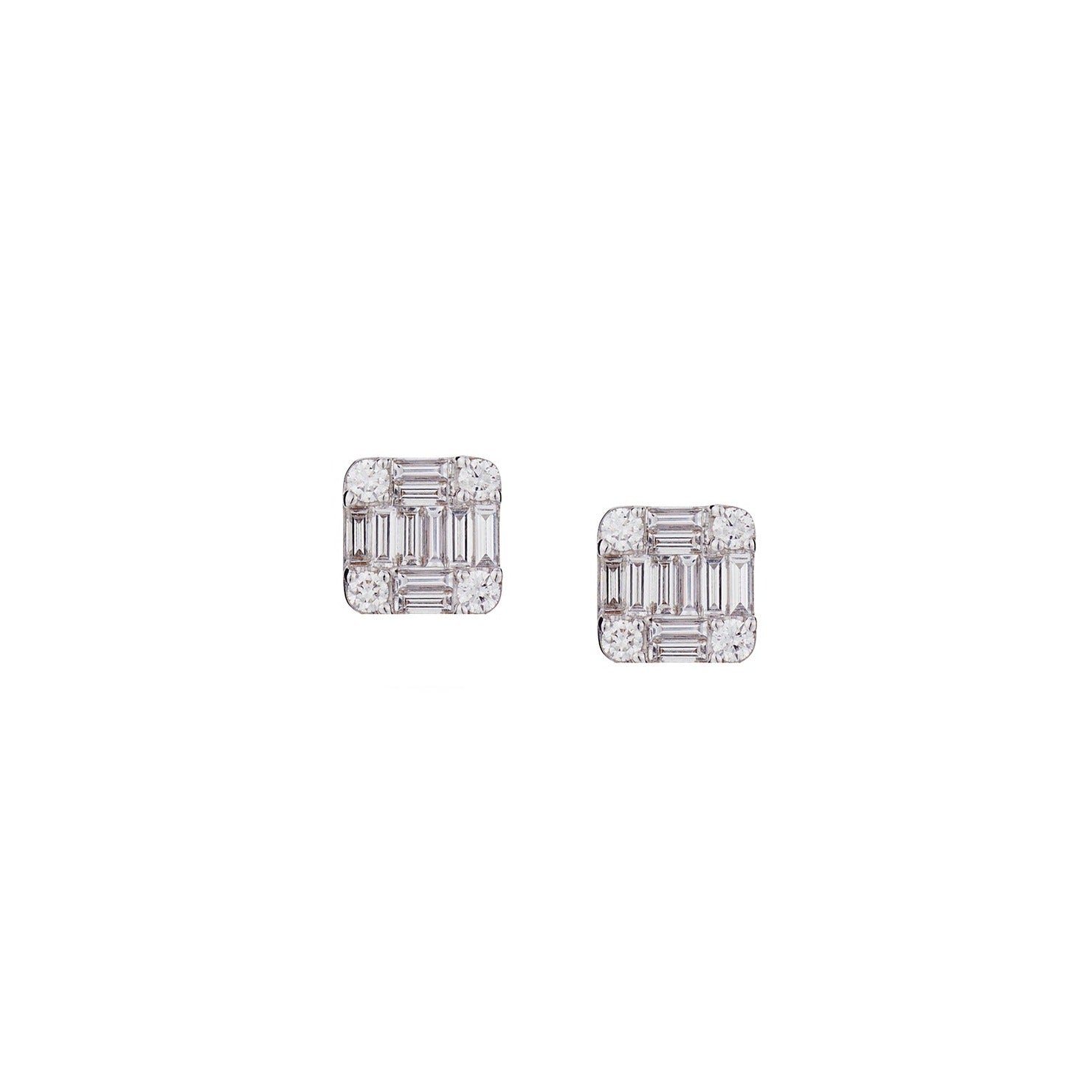 BAGUETTE & ROUND DIAMOND STUD EARRINGS