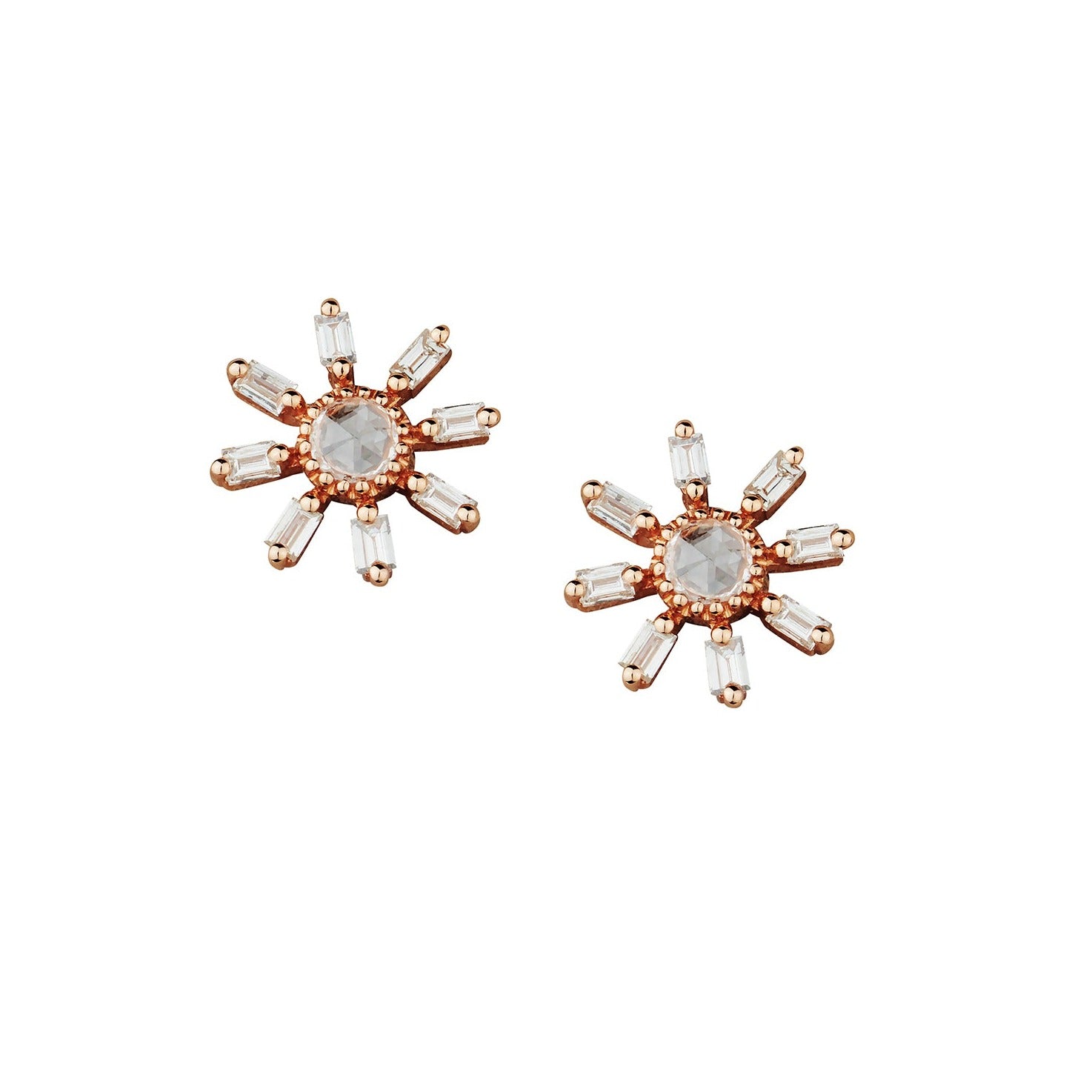 ROSE CUT & BAGUETTE DIAMOND FLOWER STUDS