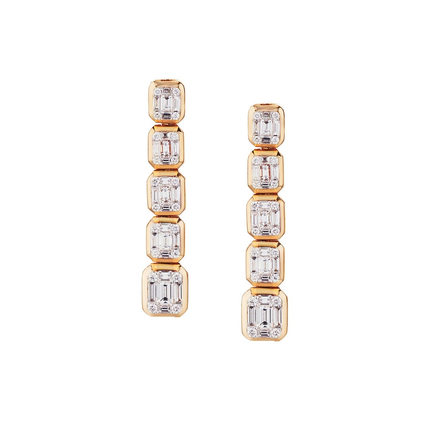 BAGUETTE & ROUND DIAMOND DROP EARRINGS